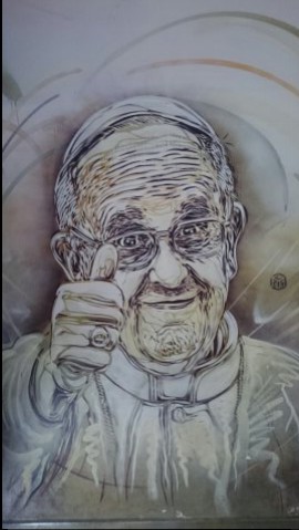 Pope Francis painting, in Spagna tube station